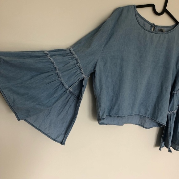 𝅺Charlotte Russe Bell Sleeved Chambray Denim Shirt - Picture 8 of 12
